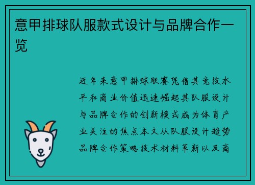 意甲排球队服款式设计与品牌合作一览