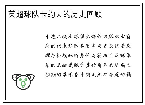 英超球队卡的夫的历史回顾